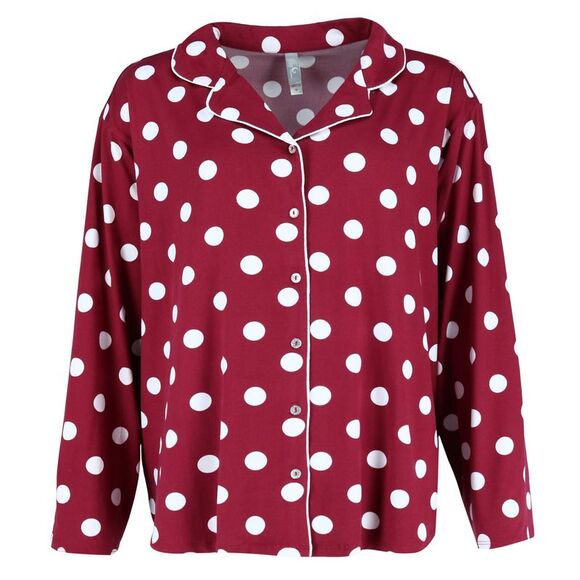 PJ Couture Women's Plus Size Polka Dot Print Notch Collar Long Pajama Set - Picture 2 of 4